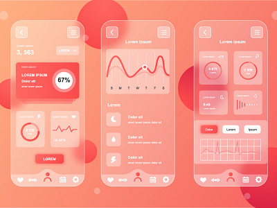 Glassmorphic Fitness Tracking Mobile App UI Kit app blurred fitness frosted glass glassmorphic glassmorphism gradient gui health kit mobile neumorphic neumorphism responsive tracking transparent ui ux vector