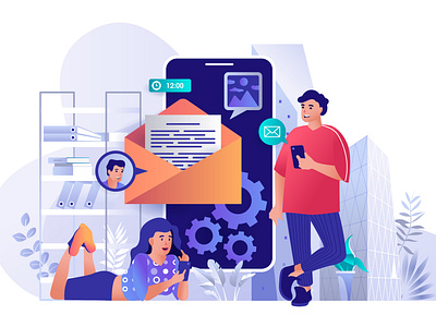 Mobile Email Service Flat Illustration