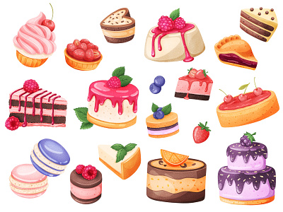 Cakes Realistic Stickers 3d badge branding cake chocolate design dessert elements graphic icon illustration isolated object photoshop print realism realistic sticker sweet textured