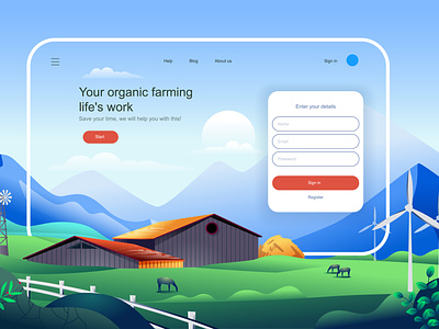 Organic Farming Landing Page Template background cartoon concept farming flat header homepage illustration landing layout organic page site template ui ux vector web website wireframe