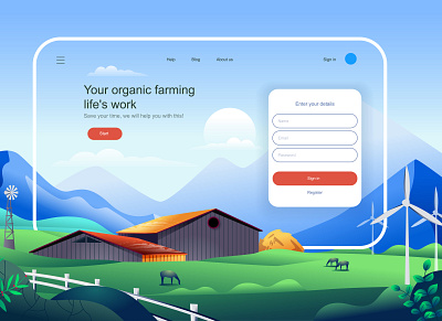 Organic Farming Landing Page Template background cartoon concept farming flat header homepage illustration landing layout organic page site template ui ux vector web website wireframe