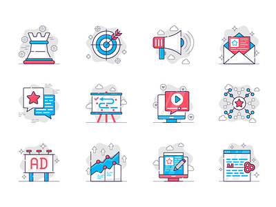 Marketing Concept Flat Line Icons