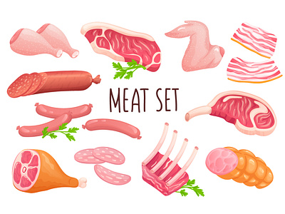 Meat Icon Realistic 3D Design 3d bacon beef boiled cartoon cooking flat food grill icon illustration ingredient meal meat menu realism realistic steak sticker vector