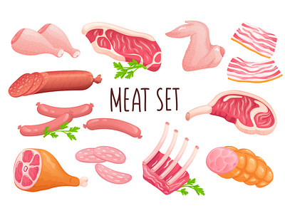 Meat Icon Realistic 3D Design 3d bacon beef boiled cartoon cooking flat food grill icon illustration ingredient meal meat menu realism realistic steak sticker vector
