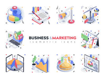 Business Isometric 3D Icons 3d advert advertising app business commerce concept design finance flat icon illustration isometric isometry logo marketing mobile vector web website