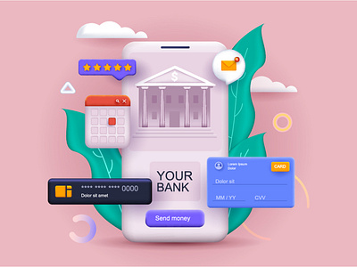 Mobile Banking 3D illustration