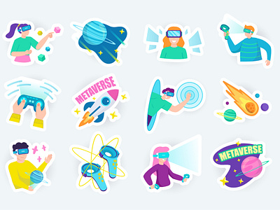 Metaverse Cute Stickers badge banner cartoon cute cyberspace design flat gadget gaming illustration joystick metaverse print printable sticker stickers vector virtual reality vr web