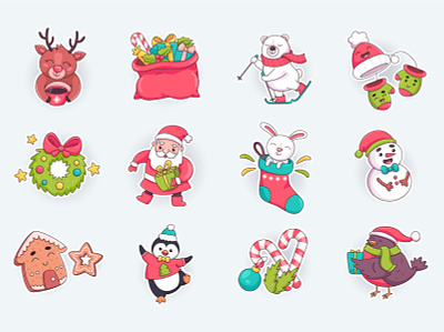 Christmas Cute Stickers 2023 animal badges christmas claus cute design flat graphic illustration labels merry new print santa stickers vector web xmas year