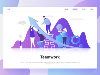 Teamwork flat concept. Landing page template.