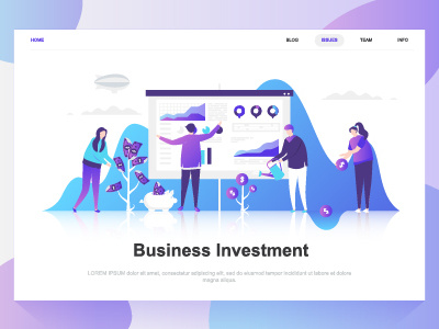 Business investment flat concept. Landing page template. business character concept dashboard design finance flat funding gradient growth illustration investment landing market page people performance template website wireframe