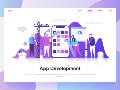 App development flat concept. Landing page template. app business character concept dashboard design development flat gradient illustration landing mobile page people programmers template ui web website wireframe