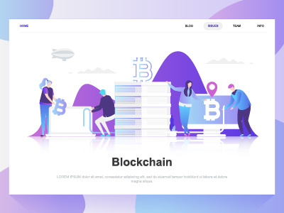 Blockchain flat concept. Landing page template. bitcoin blockchain character concept crypto cryptocurrency cryptography currency dashboard design flat gradient illustration landing mining page people template website wireframe