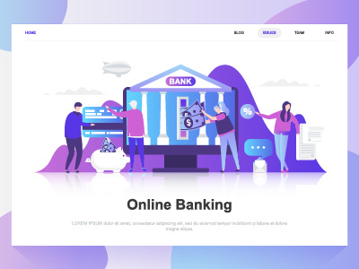 Online banking flat concept. Landing page template. bank banking business character concept dashboard design finance flat gradient illustration investment landing page payment people template web website wireframe