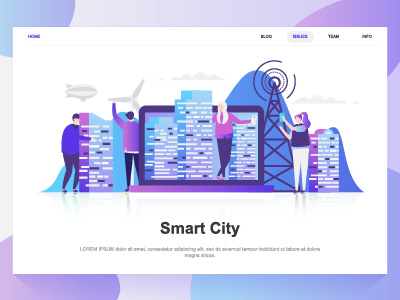 Smart city flat concept. Landing page template. building business character city cityscape concept dashboard design flat gradient illustration landing page people smart smart city template web website wireframe