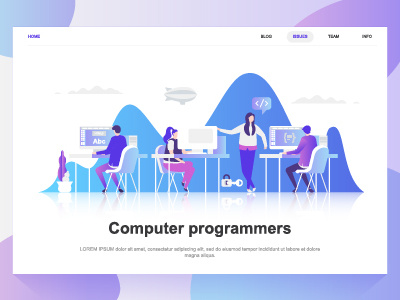 Computer programmers flat concept. Landing page template. business character computer concept coworker dashboard design developer development flat gradient illustration landing page people programmer template web website wireframe