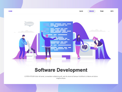 Software development flat concept. Landing page template. api app business character concept dashboard developer development flat gradient illustration landing mobile page people software template web website wireframe