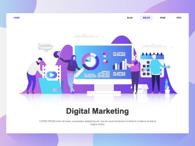 Digital marketing flat concept. Landing page template. advertising business character concept dashboard digital flat gradient illustration landing marketing mobile page people promotion template video web website wireframe