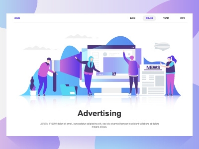 Advertising and promo flat concept. Landing page template. advert advertising branding business character commerce concept dashboard flat gradient illustration landing marketing page people promotion template web website wireframe