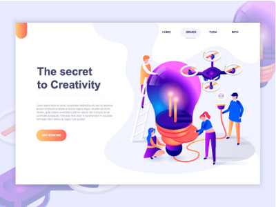 Landing page template of creative process and brainstorming 3d brainstorming business character concept creative dashboard gradient idea illustration isometric landing page people process template vector web website wireframe