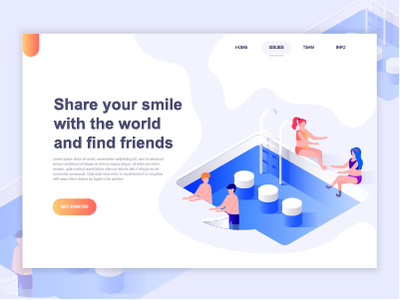 Landing page template of relationship, social networking 3d business character concept dashboard gradient illustration isometric landing media network networking page people social template vector web website wireframe