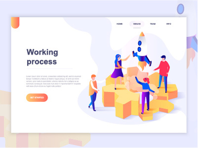 Landing page template of business processes art business character concept creative dashboard developer flat gradient illustration isometric landing page people technology template web website wireframe working