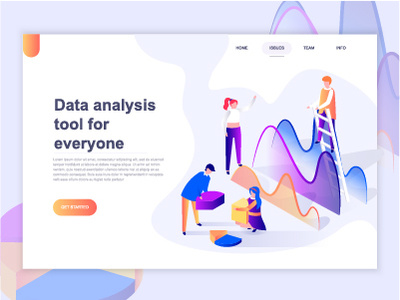 Landing page template of data analysis analysis analytic big business character chart concept dashboard data flat gradient illustration isometric landing page people template web website wireframe