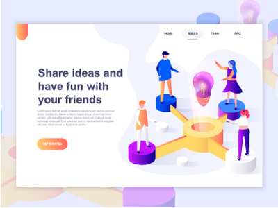 Landing page template of relationship, social networking blogging business character concept dashboard flat gradient illustration isometric landing media network networking page people social template web website wireframe