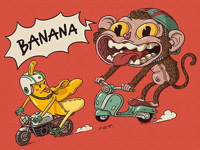 Banana!! banana character design illustration monkey racer scooter tshirt