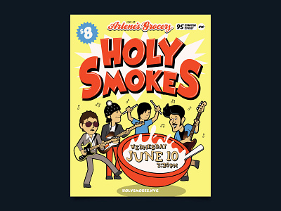 Holy Smokes Gig Poster at Arlene's Grocery cereal gig illustration music poster vector