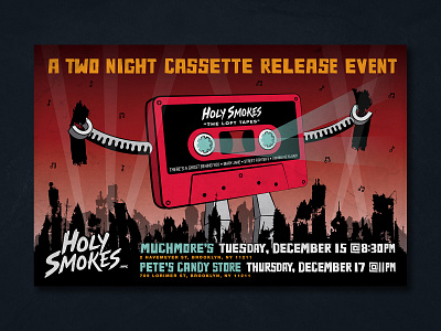 Holy Smokes Cassette Release Event cassette tape design event illustration music poster vector