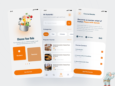 iKitchen | Online Cooking Training App app design food app ios app kitchenapp learningapp online platform app onlinetrianing ui ui ux uidesign ux design