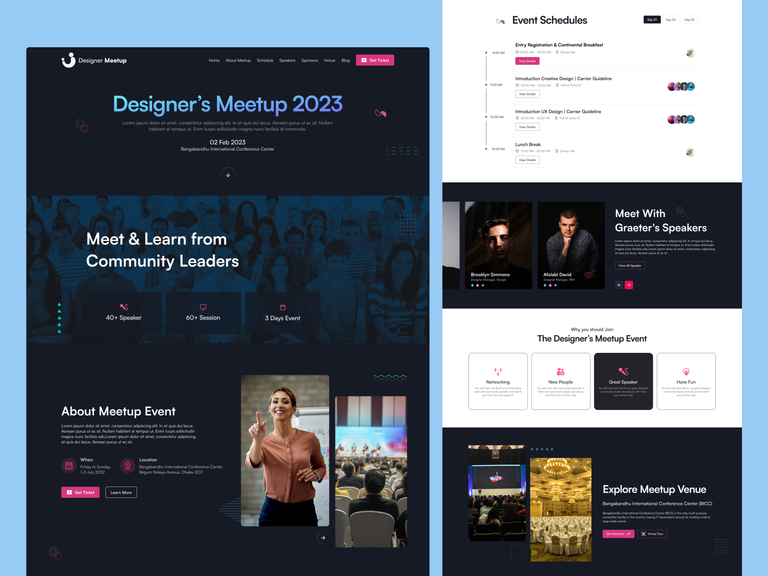 Designers Meetup Landing Page by Koishik Ahmed on Dribbble