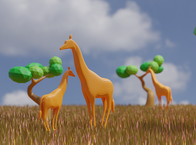 Love the animal 3d 3d animation 3d artist 3d model 3d modeling blender character design design giraffe love the animal love the animal low poly tree