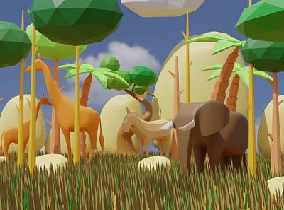 Jungle 3d 3d artist 3d model 3d modeling animal blender donkey elephant giraffe jungle low poly rock tree