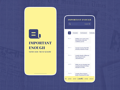 Important Enough app card design date time filter interface logo mobile month news newspaper vibrant color year
