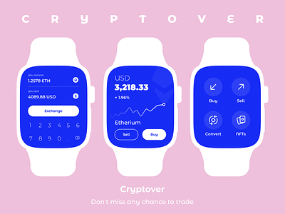 Cryptover | Trade anytime anywhere apple watch blue crypto design etherium exchange interface payment smartwatch trade ui vector widget