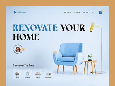 Pure Home | Furniture shop Landing Page bed branding chair design furniture home interface interior design pure shop sofa ui wardrobe