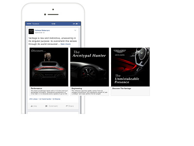 Aston Martin Vantage - Facebook Carousel ad design advertising automotive branding campaign design design direction digital digital design facebook graphic design luxury brand marketing photoshop typography