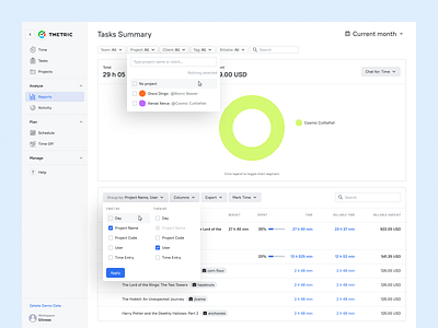 TMetric tasks summary report