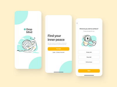 "Drop Mind" Meditation App design illustration interface ios minimal ui ux