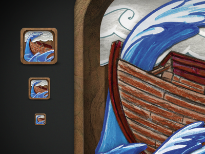 Noah Icon boat diorama icon illustration ipad noah panels waves wood