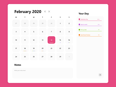 Daily UI: Day 38 - Calendar branding calendar clean colour design flat illustration light love minimal modern pink pop ui ui design ux white