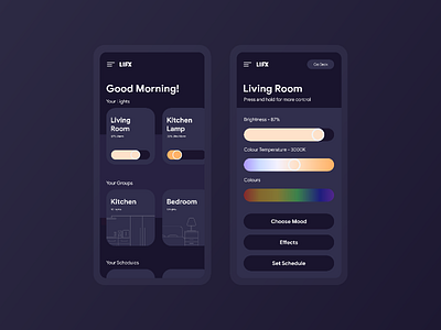 LIFX UI clean concept design minimal modern simple smart light smarthome smartphone ui ux ux design xd