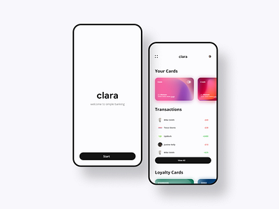Clara Banking App bank banking branding clean clear dashboard design flat illustration minimal modern simple ui ui design ux xd