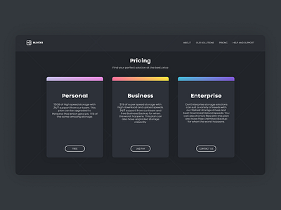 Blocks Storage Platform Pricing app branding clean colour design flat ui gradient identity minimal modern simple typography ui ui design ux vector web website