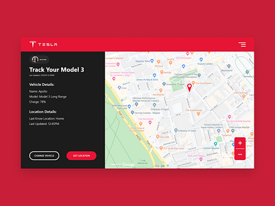 Tesla Location Tracker auto automobile branding cars clean colour design logo minimal modern ui ui design ux vector webdesign