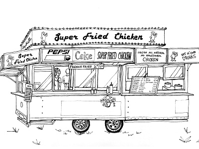 Fried Chicken food cart fried chicken illustration line drawing