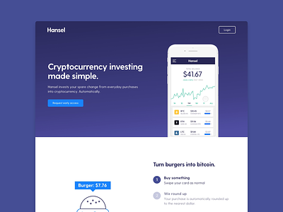 Hansel Landing Page app bitcoin blockchain crypto cryptocurrency ethereum interaction landing page mobile ui ux
