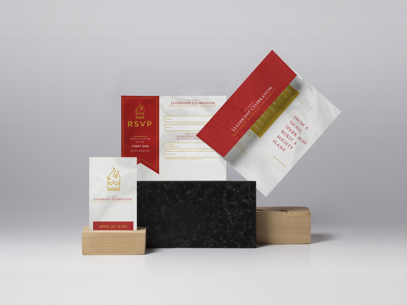 Northern Michigan University LRB 2019 event red banquet leadership invites layout design