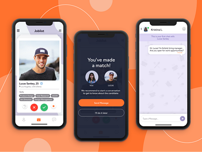 Recruiting App Concept dating app datingapp hiring app match mobile ui product design recruiting tinder ui ui design